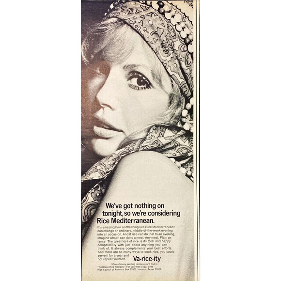 Rice Council of America "Got Nothing On Tonight? Consider Rice"Vtg Print Ad 1970 - Picture 1 of 3
